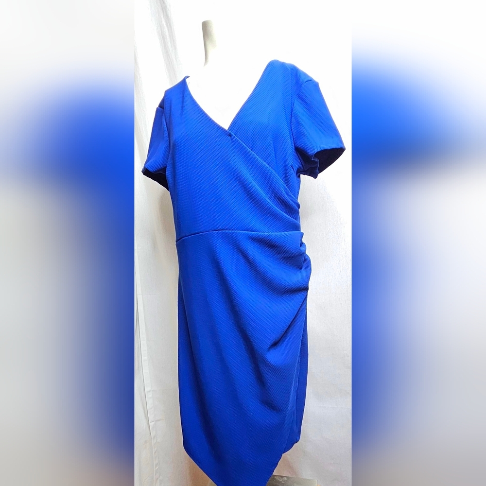 Bisou Bisou Cobalt Blue Ruched Sheath Cocktail Dress Size 14 - Picture 2 of 10